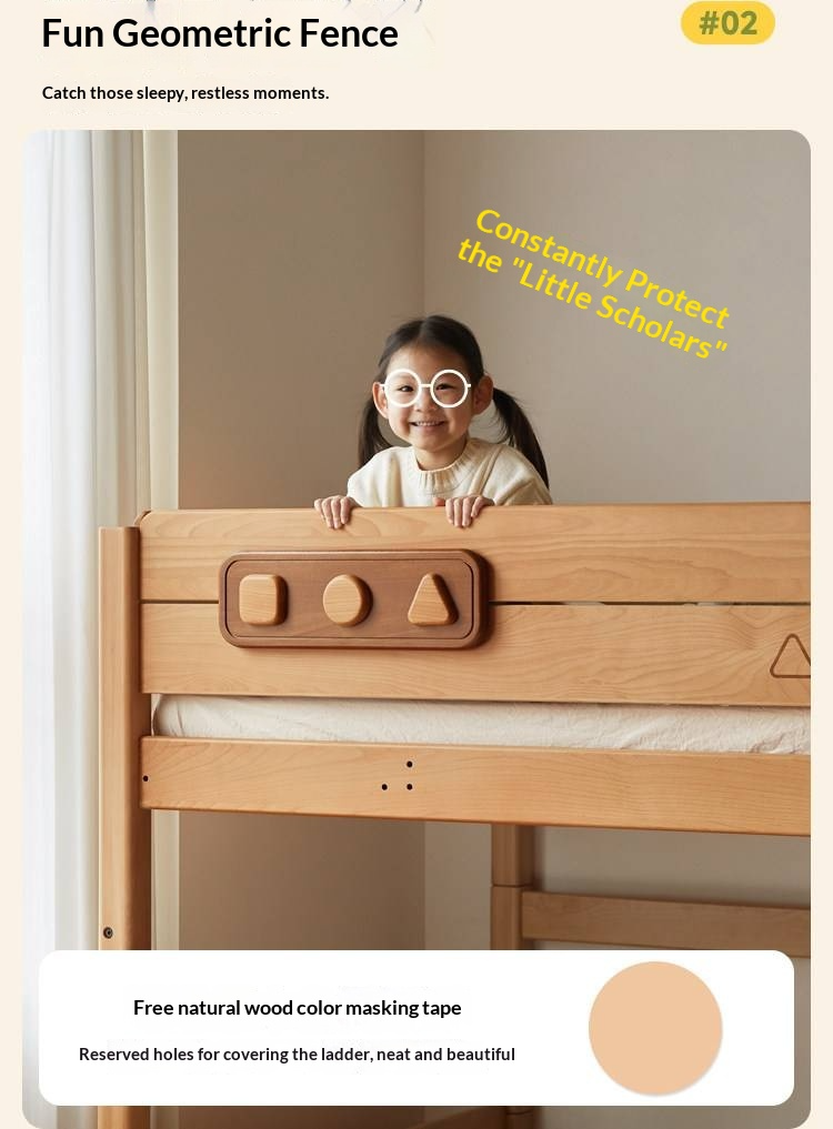 Beech Solid Wood Convertible Bunk Bed with Storage Drawers