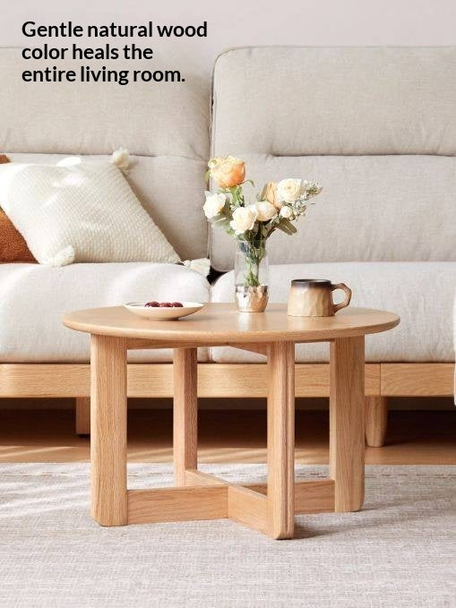 Oak Solid Wood Modern Round Coffee Table