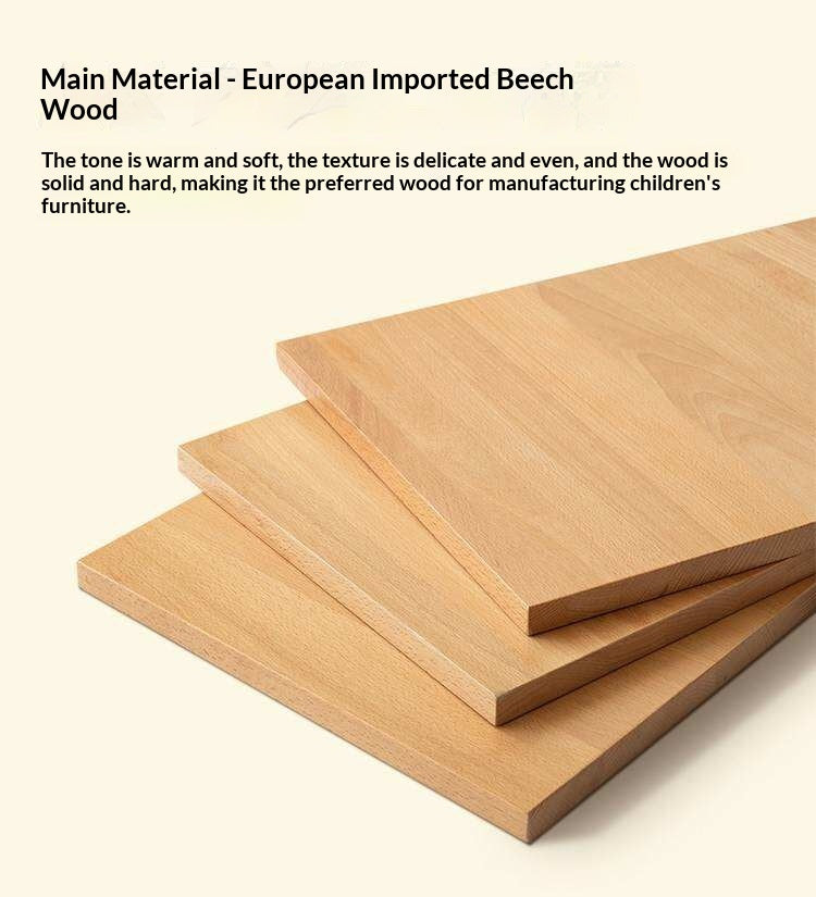 Solid Rubberwood, Beech Solid Wood Cream Style Ultra-narrow Children's Nightstand