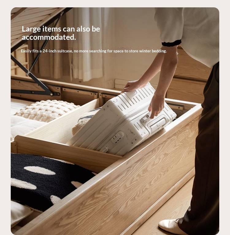 Ash Solid Wood Bed — Slab Design, Home Italian Light Luxury Box Bed