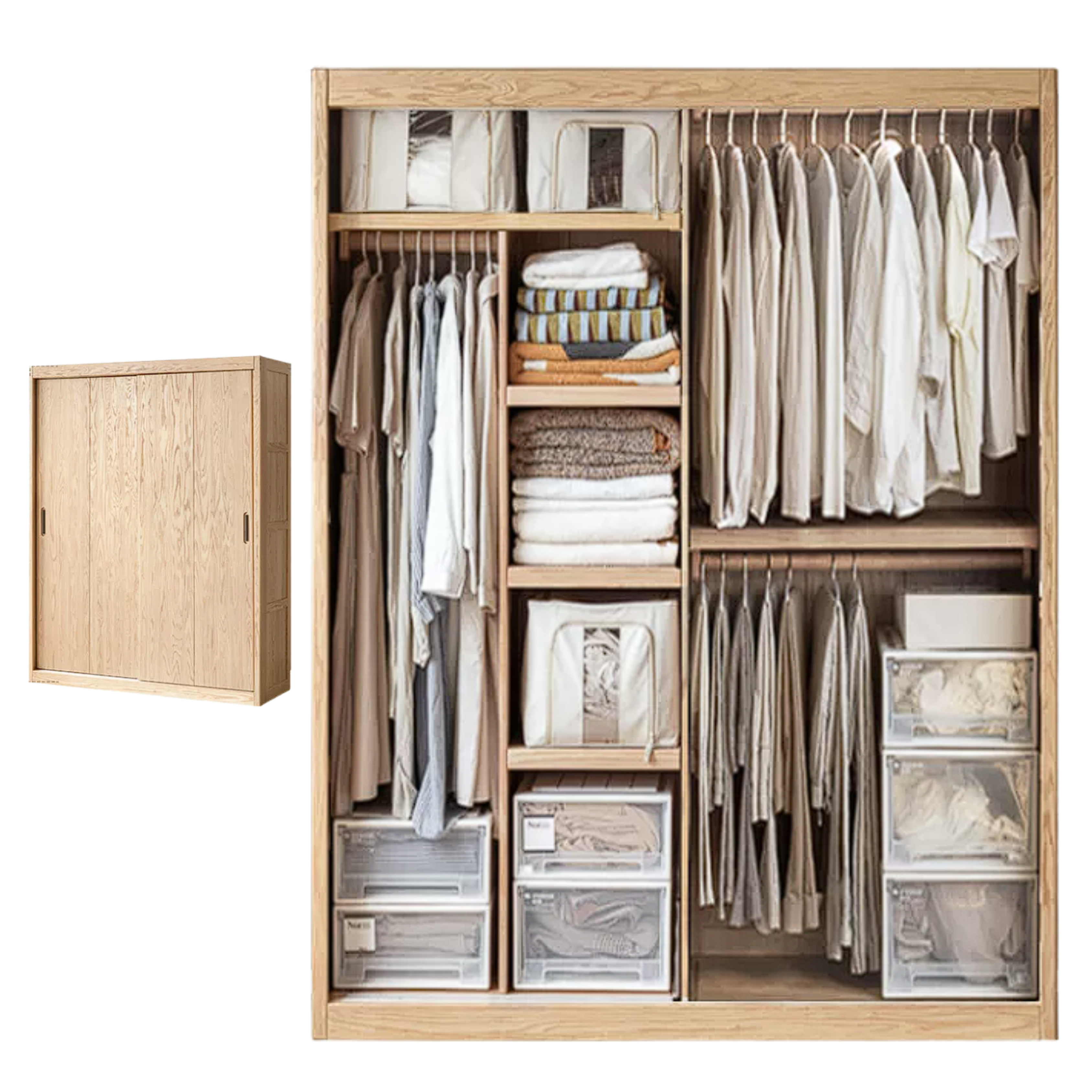 Oak, Ash Solid Wood Modern Wardrobe