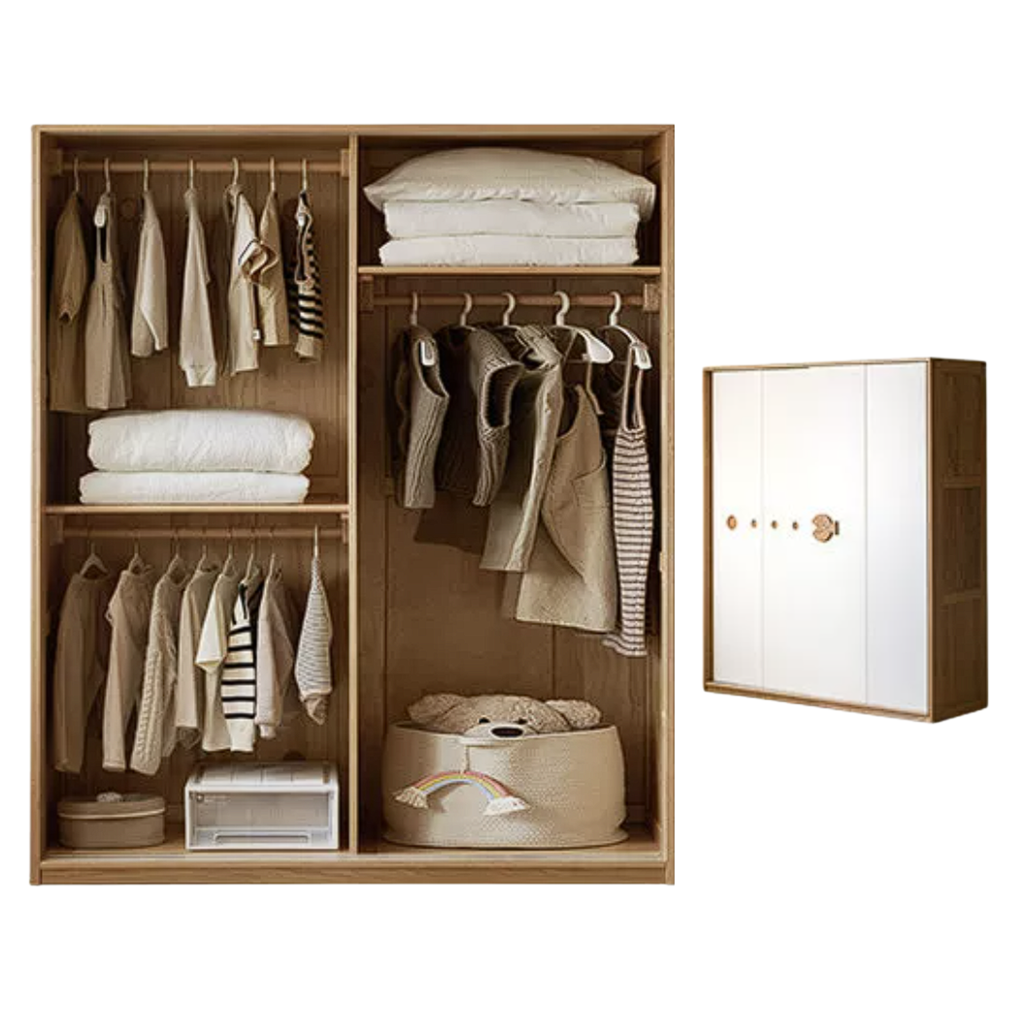 Oak Solid Wood Kids Sliding Door Wardrobe
