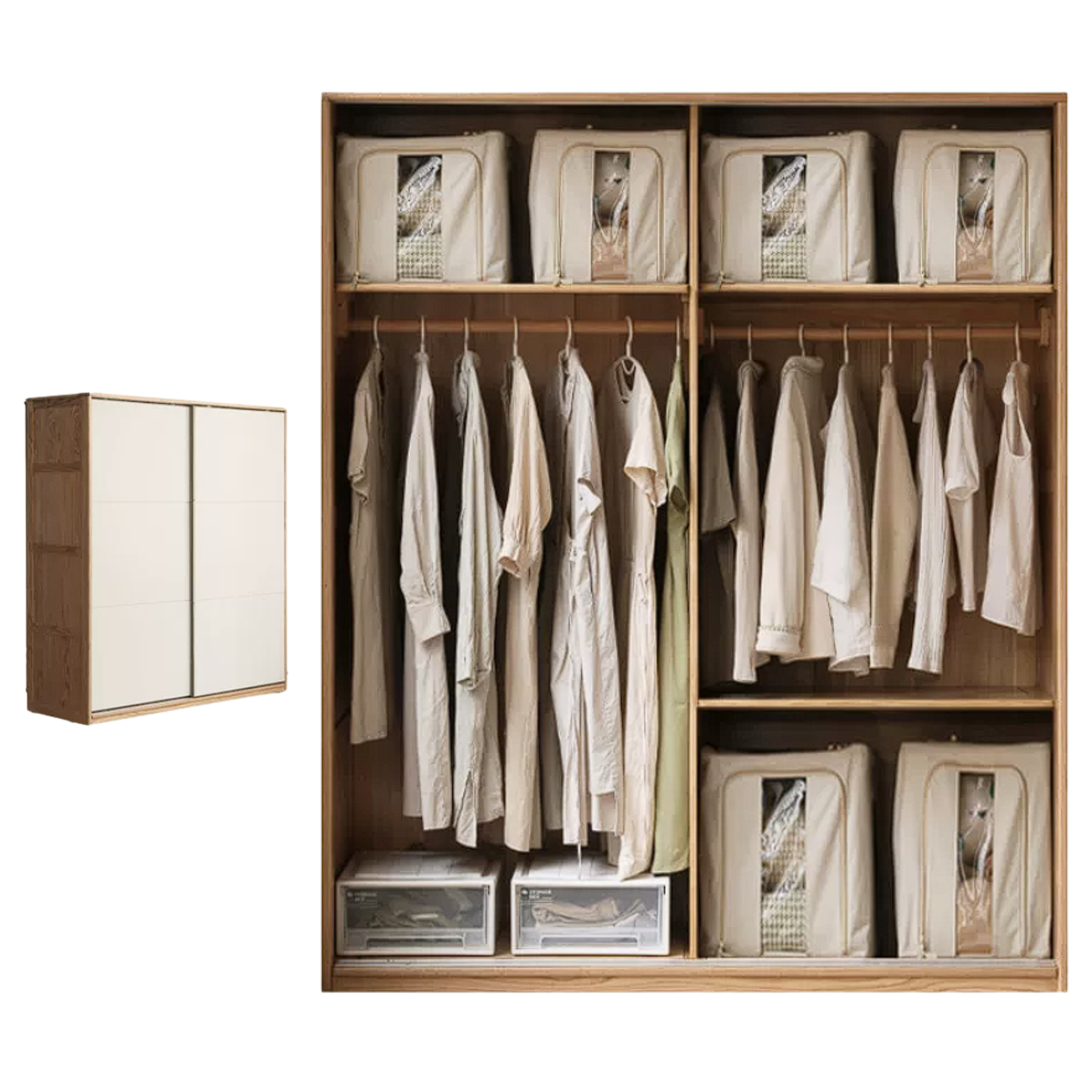 Oak Solid Wood Sliding Door Storage Wardrobe