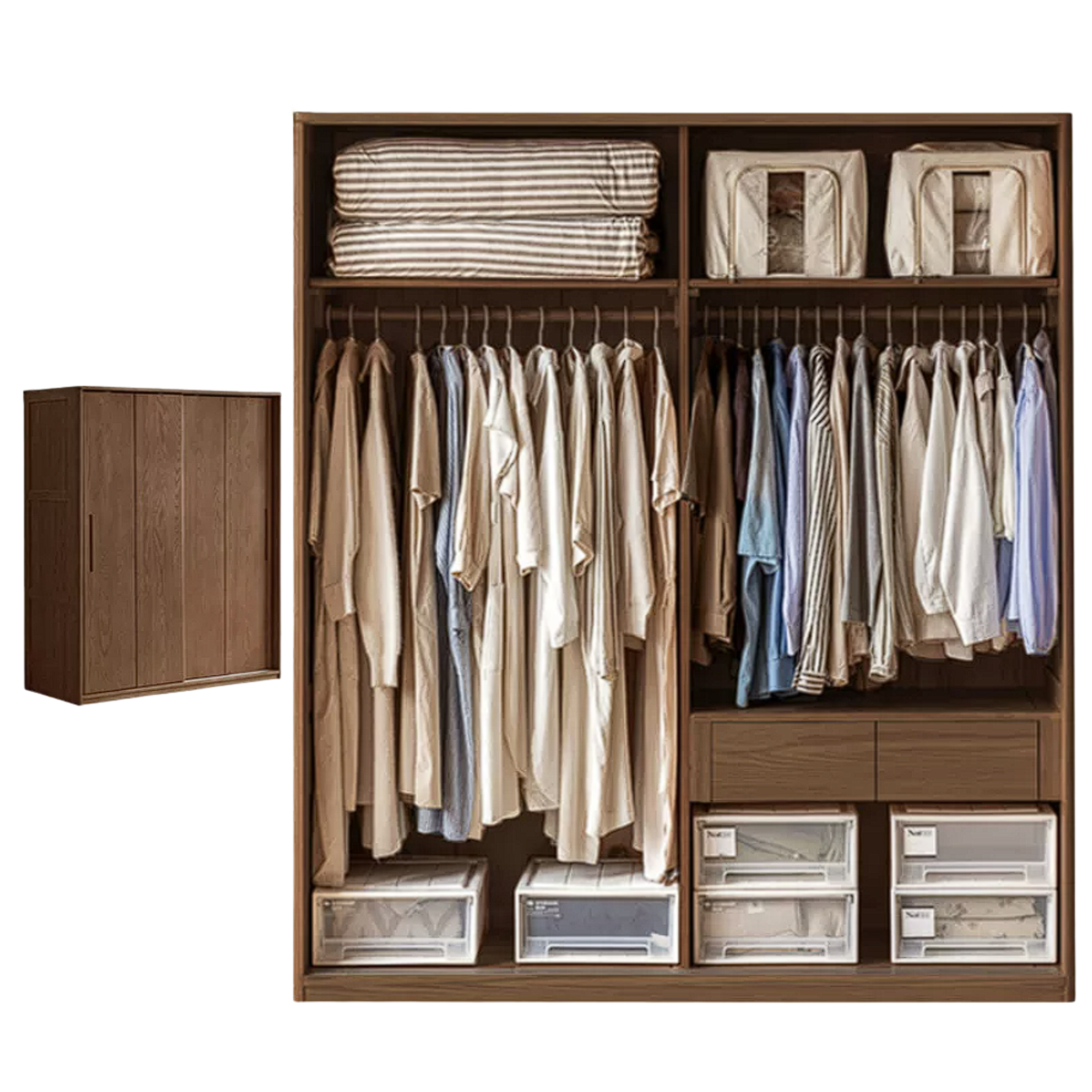 Ash Solid Wood Sliding Door Wardrobe