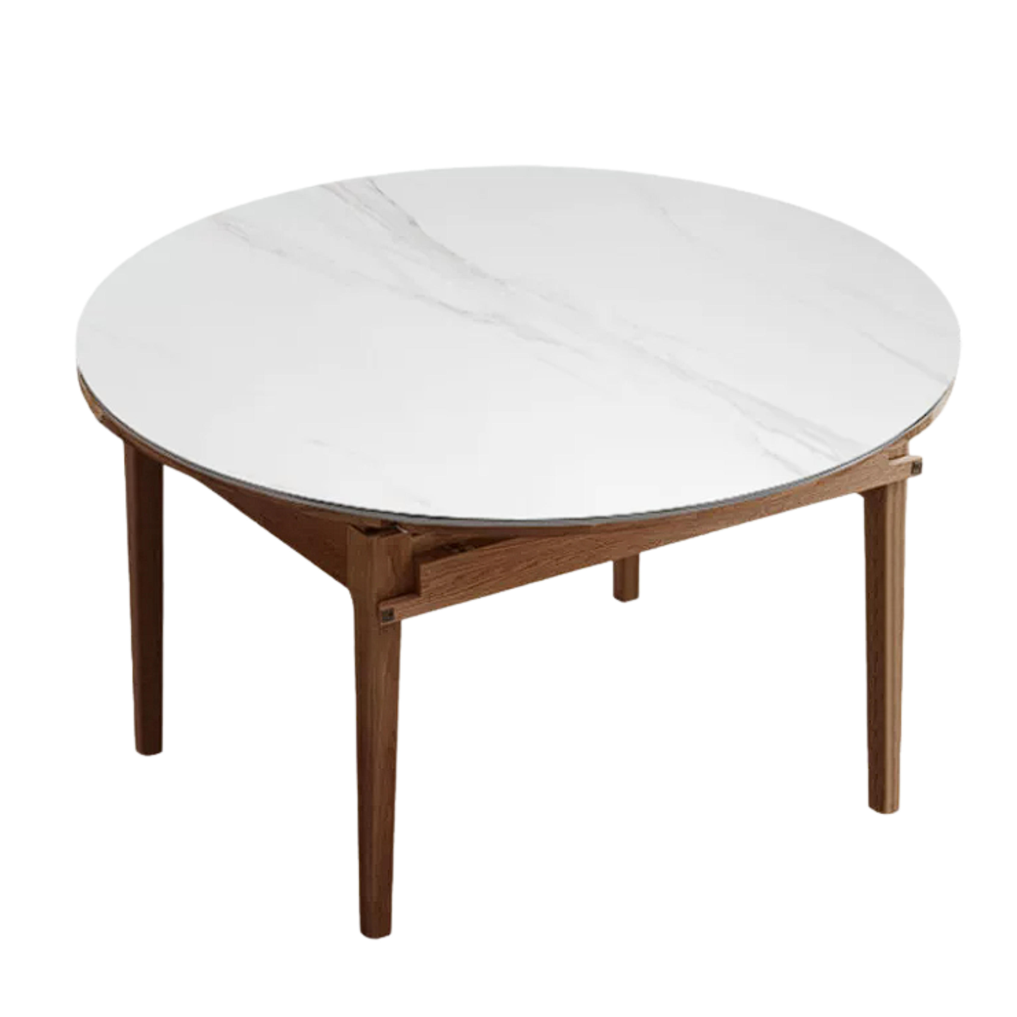 Oak, Solid Rubberwood Round Folding Dining Table With Rock Slab Surface