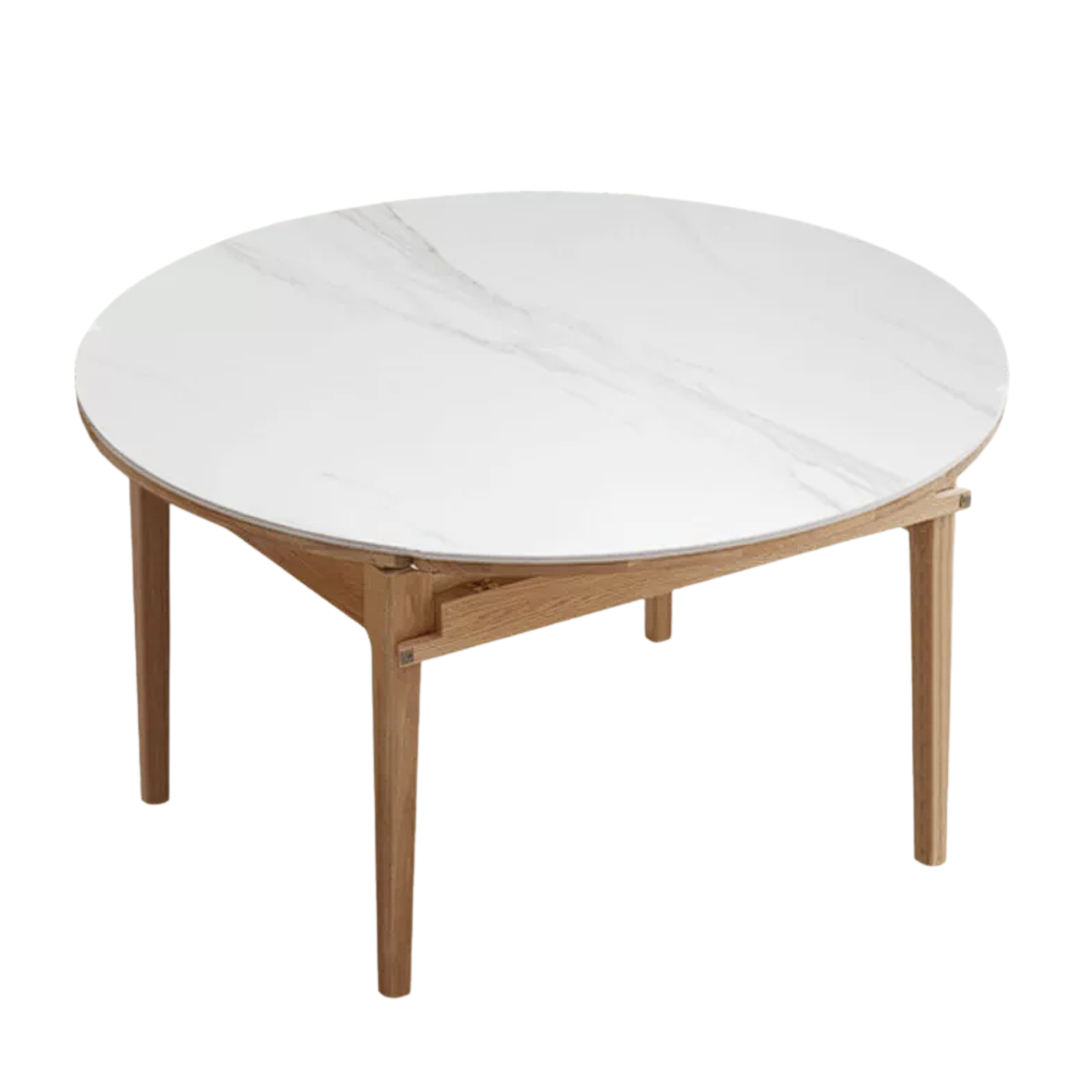 Oak, Solid Rubberwood Round Folding Dining Table With Rock Slab Surface
