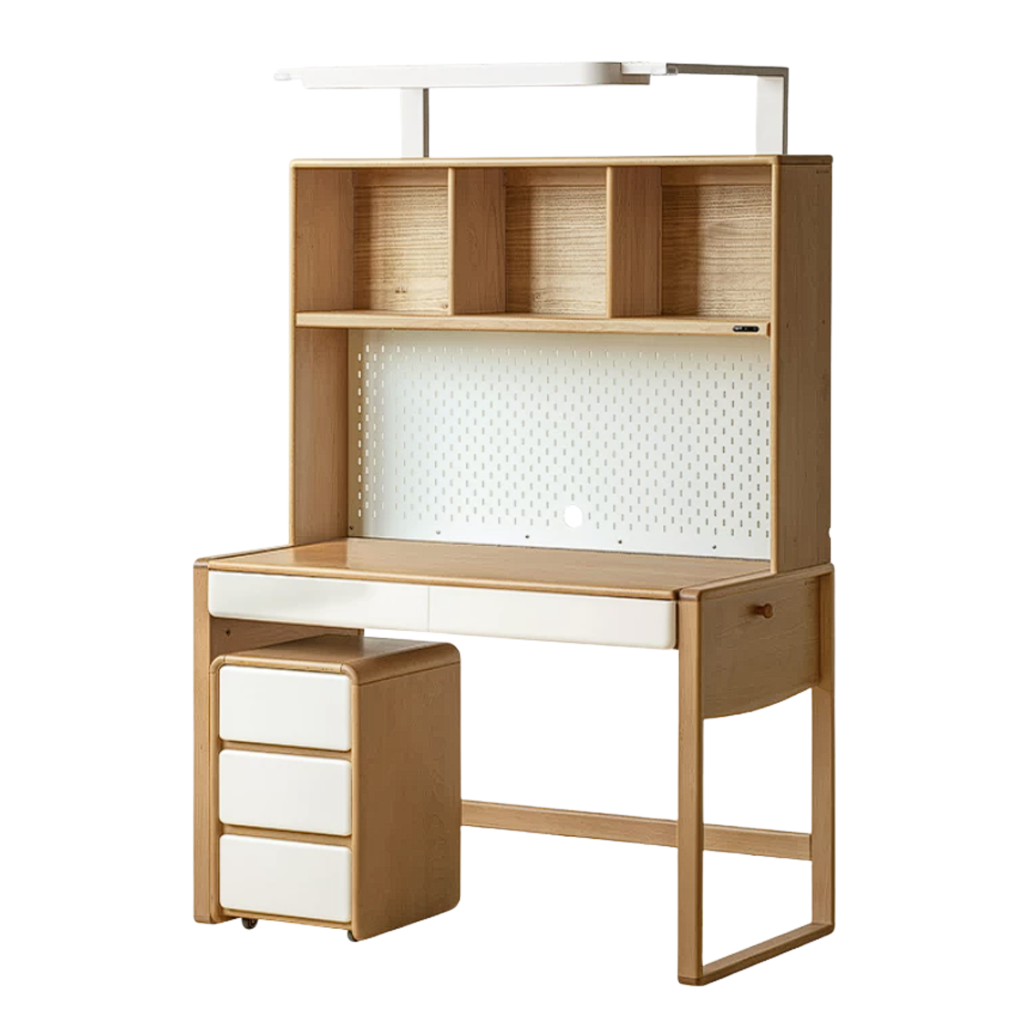 Beech Solid Wood Bookshelf Integrated Kids Desk.