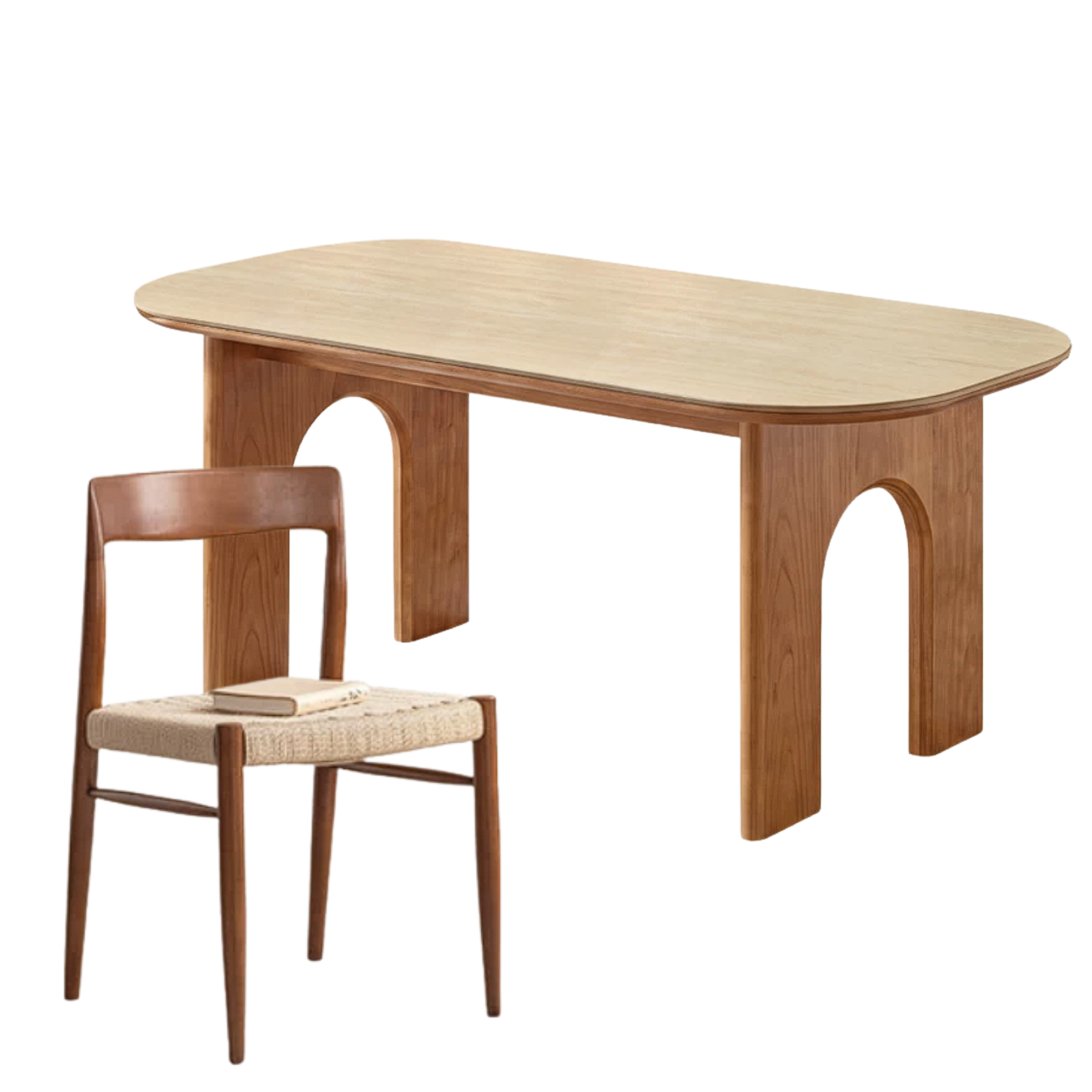 Poplar, Birch Solid Wood Oval Dining Table with Arch Legs