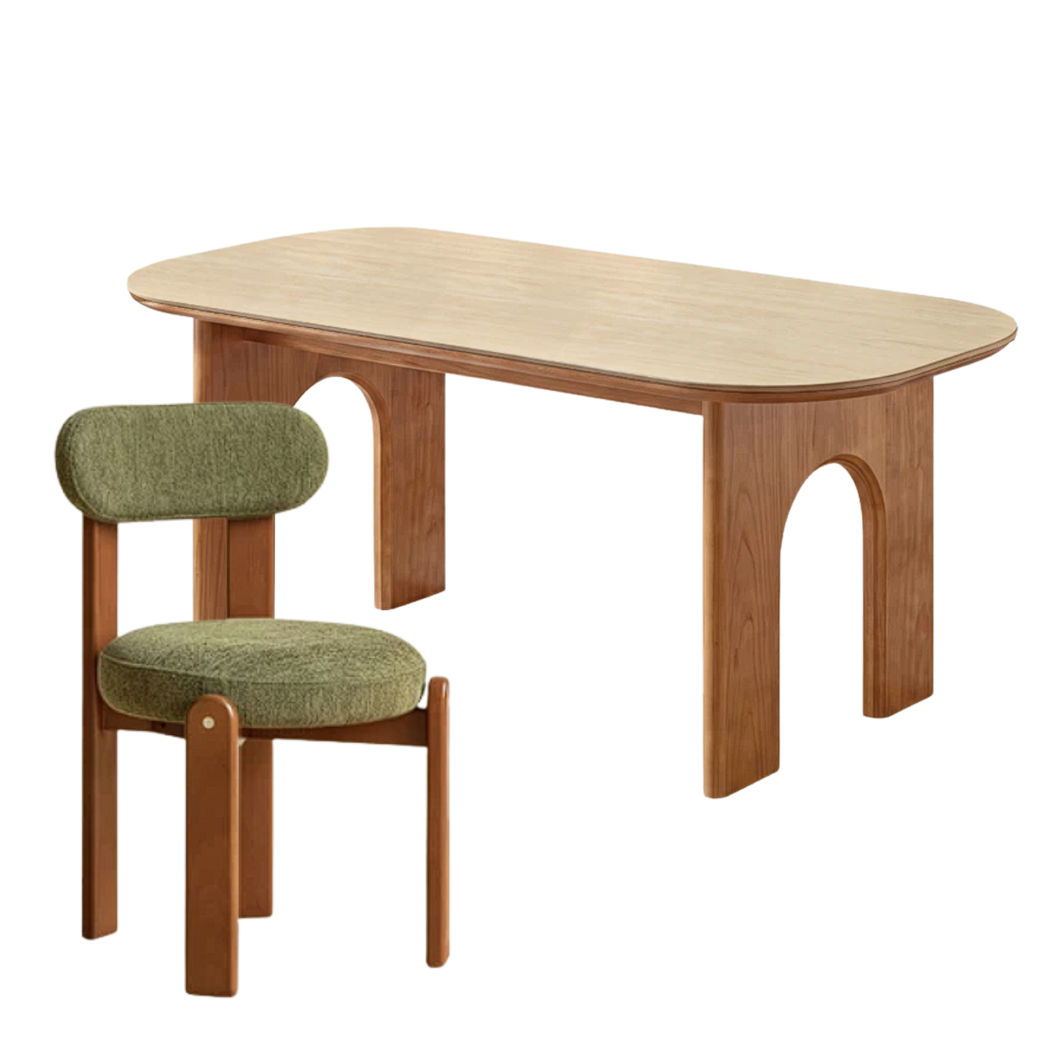 Poplar, Birch Solid Wood Oval Dining Table with Arch Legs