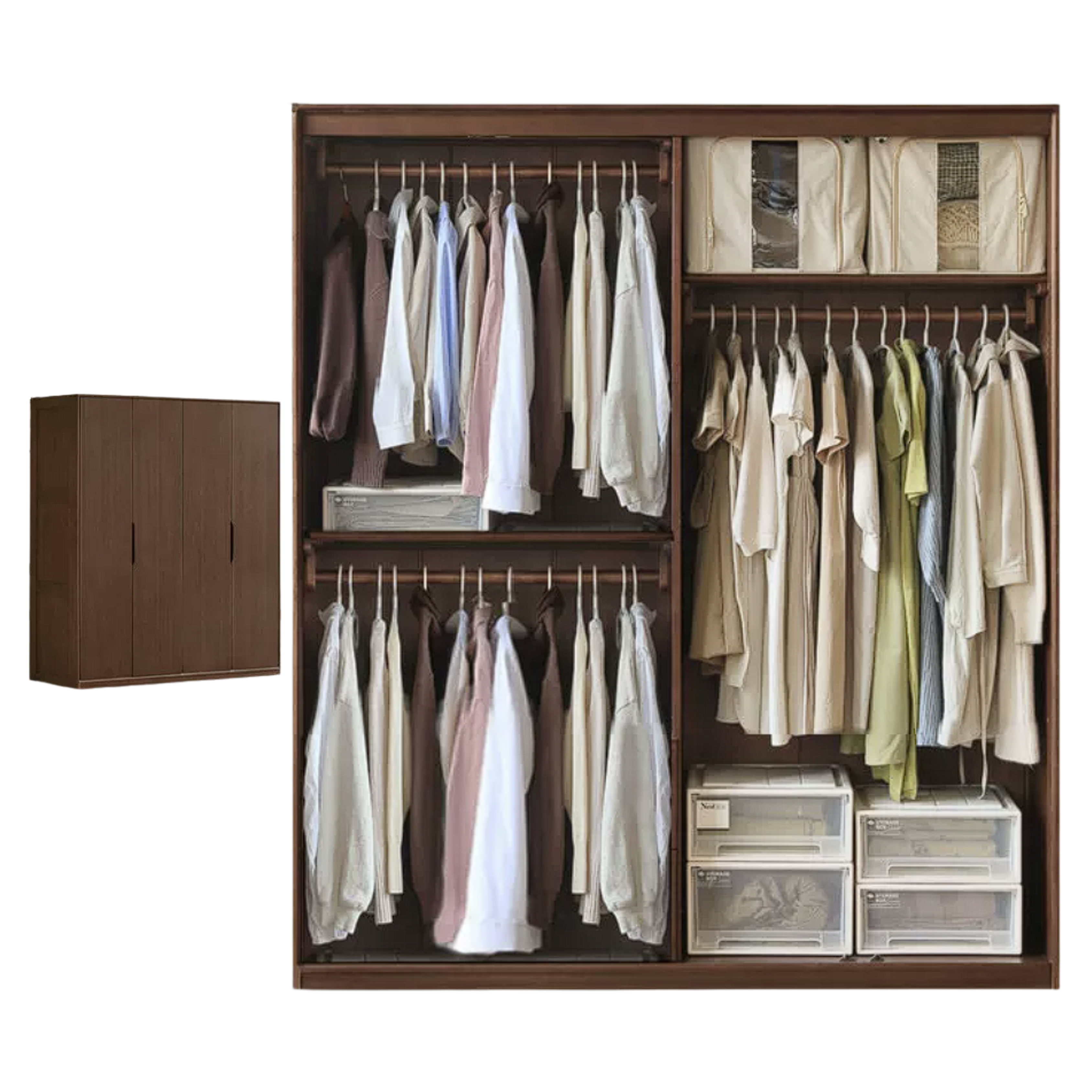 Sandalwood, Merbau Solid Wood Modern Open Door Wardrobe
