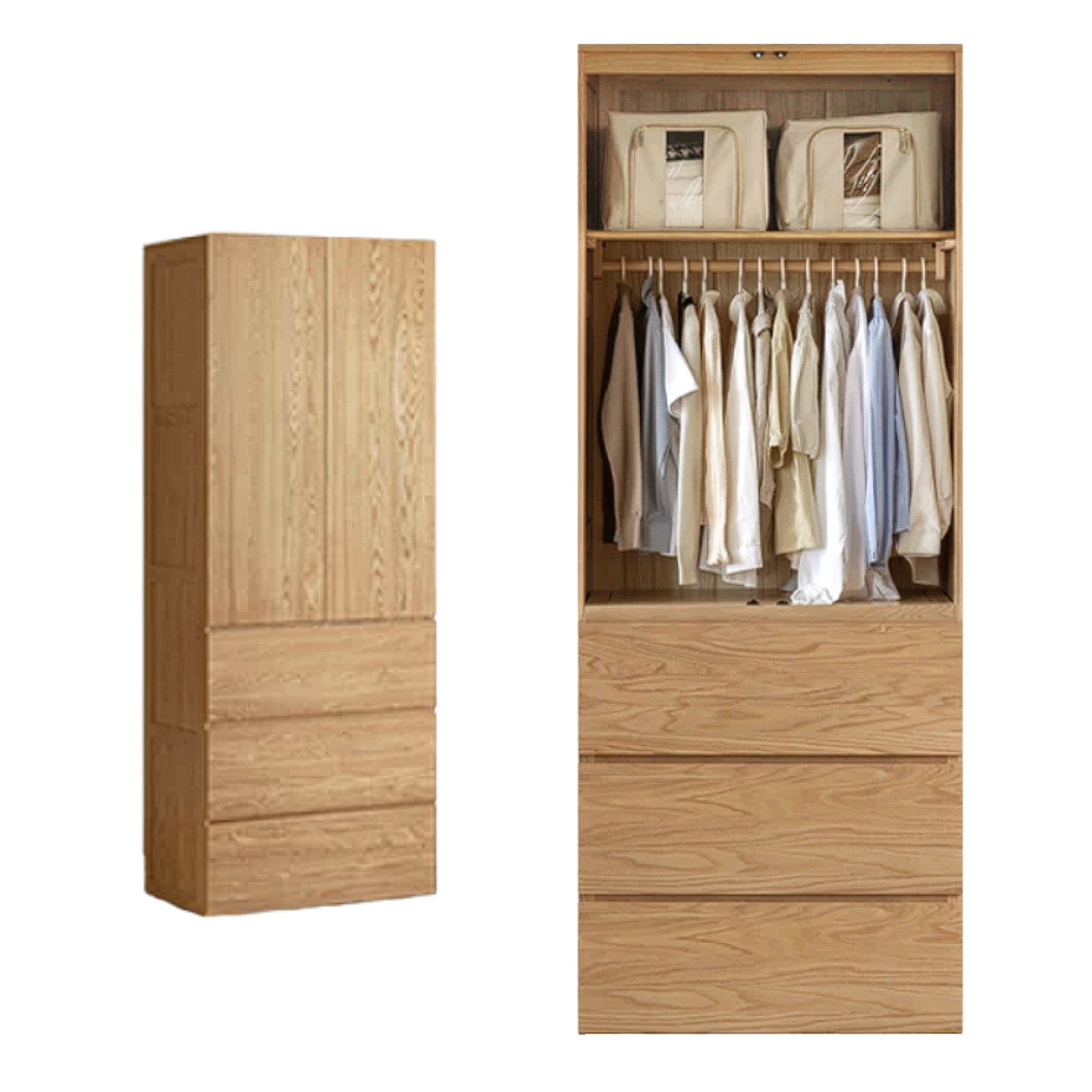 Oak, Ash Solid Wood Sectional Wardrobe