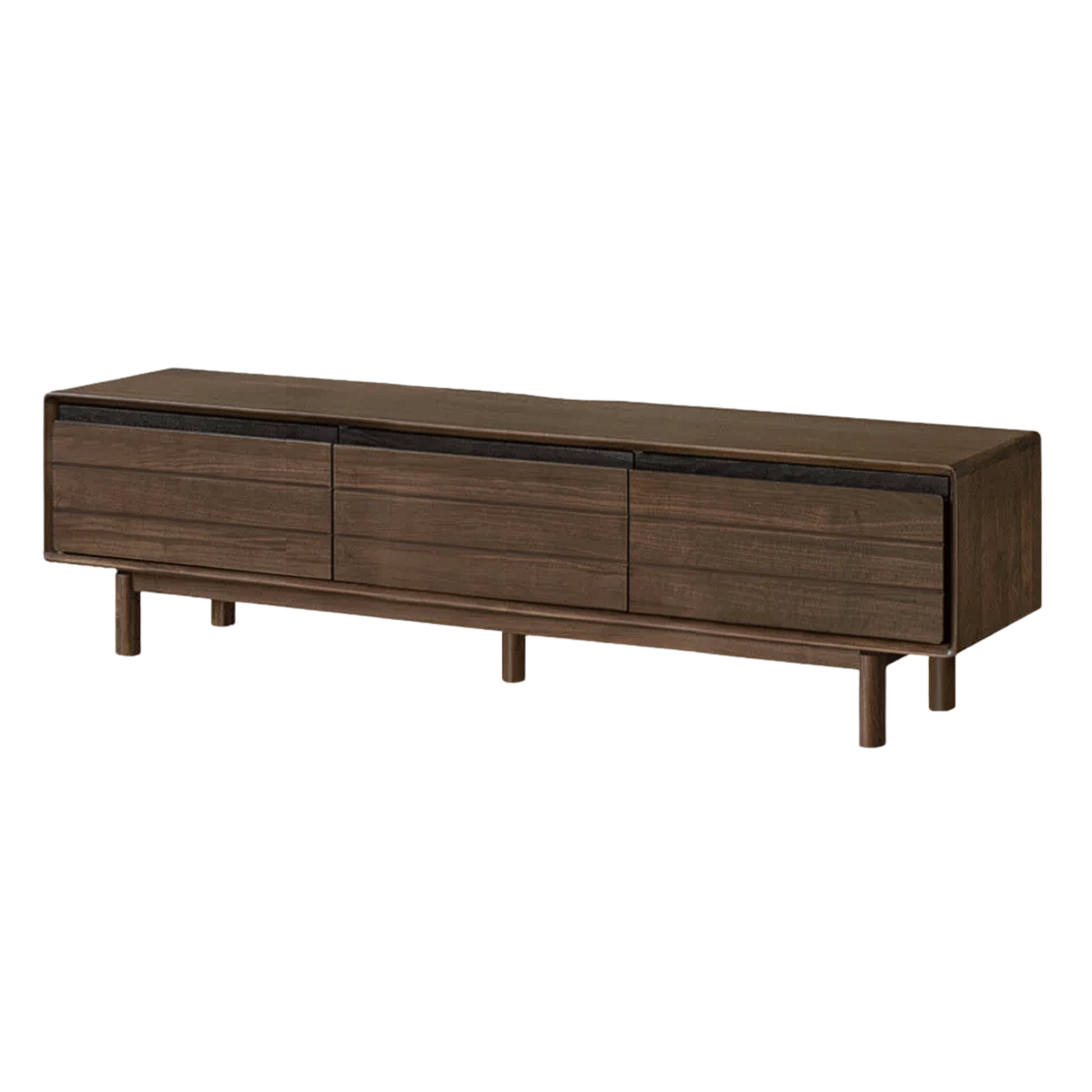 Black Walnut, Oak Solid Wood TV Console with Drawers and Tapered Legs