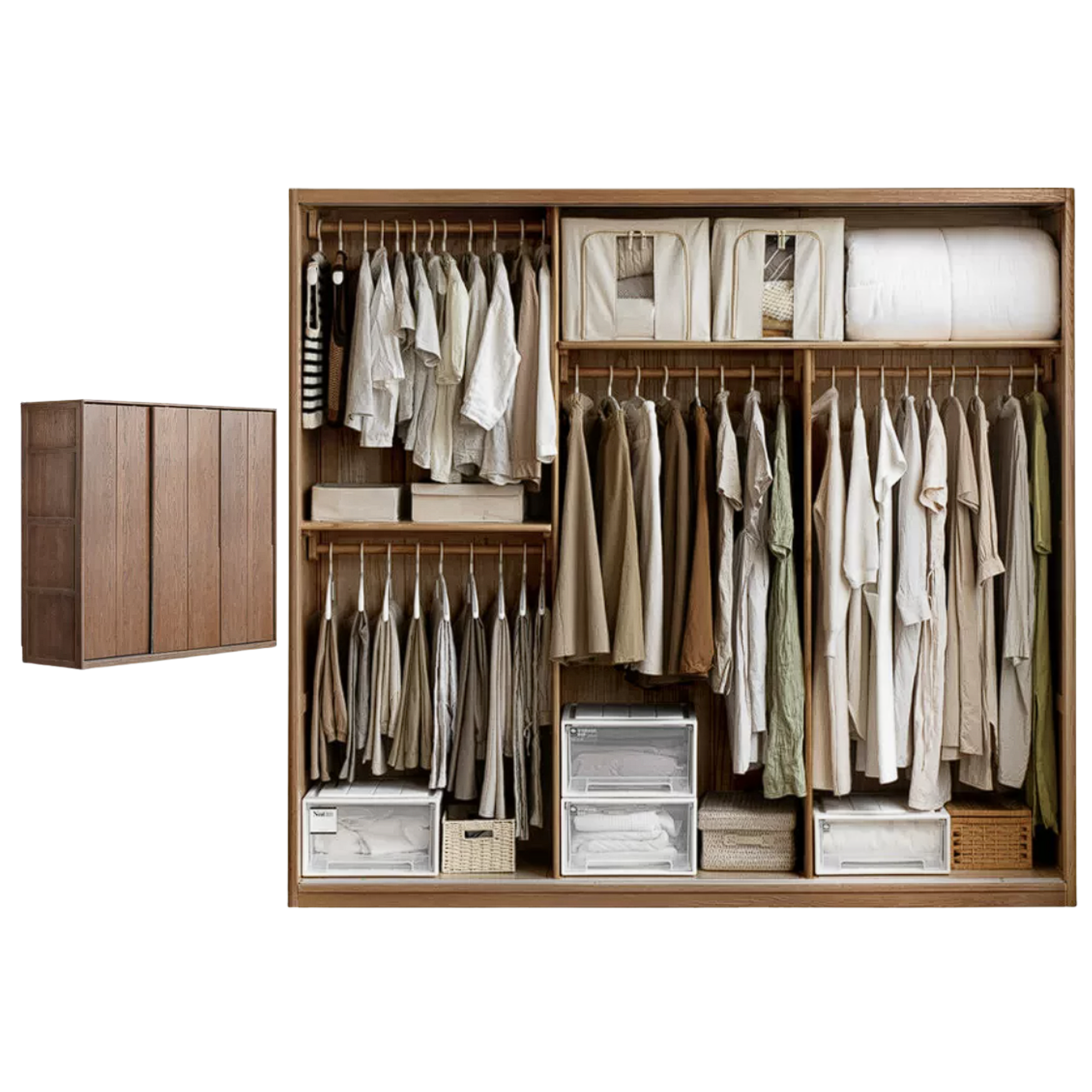 Oak Solid Wood Sliding Door Modern Wardrobe