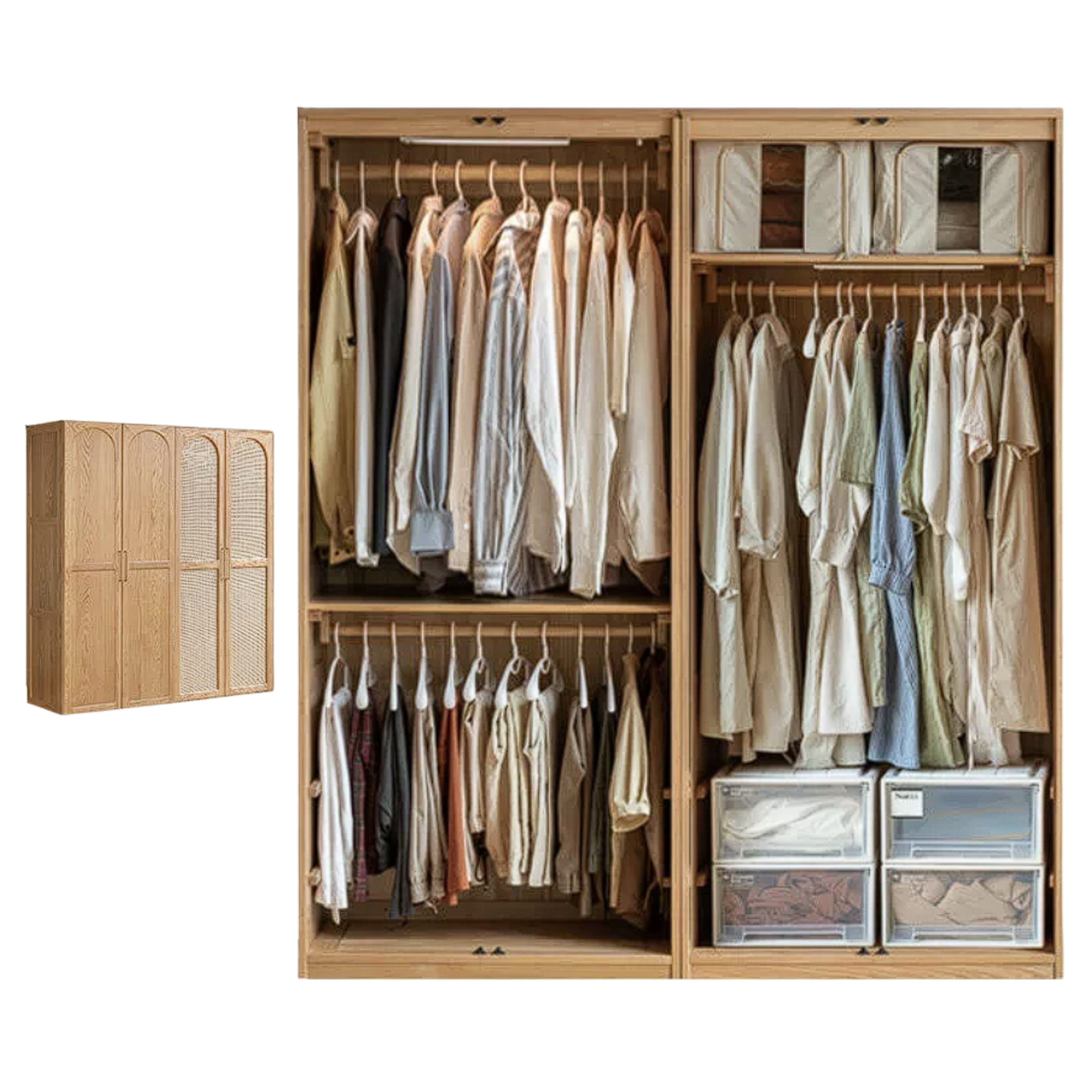 Oak Solid Wood Rattan Door Floor Wardrobe