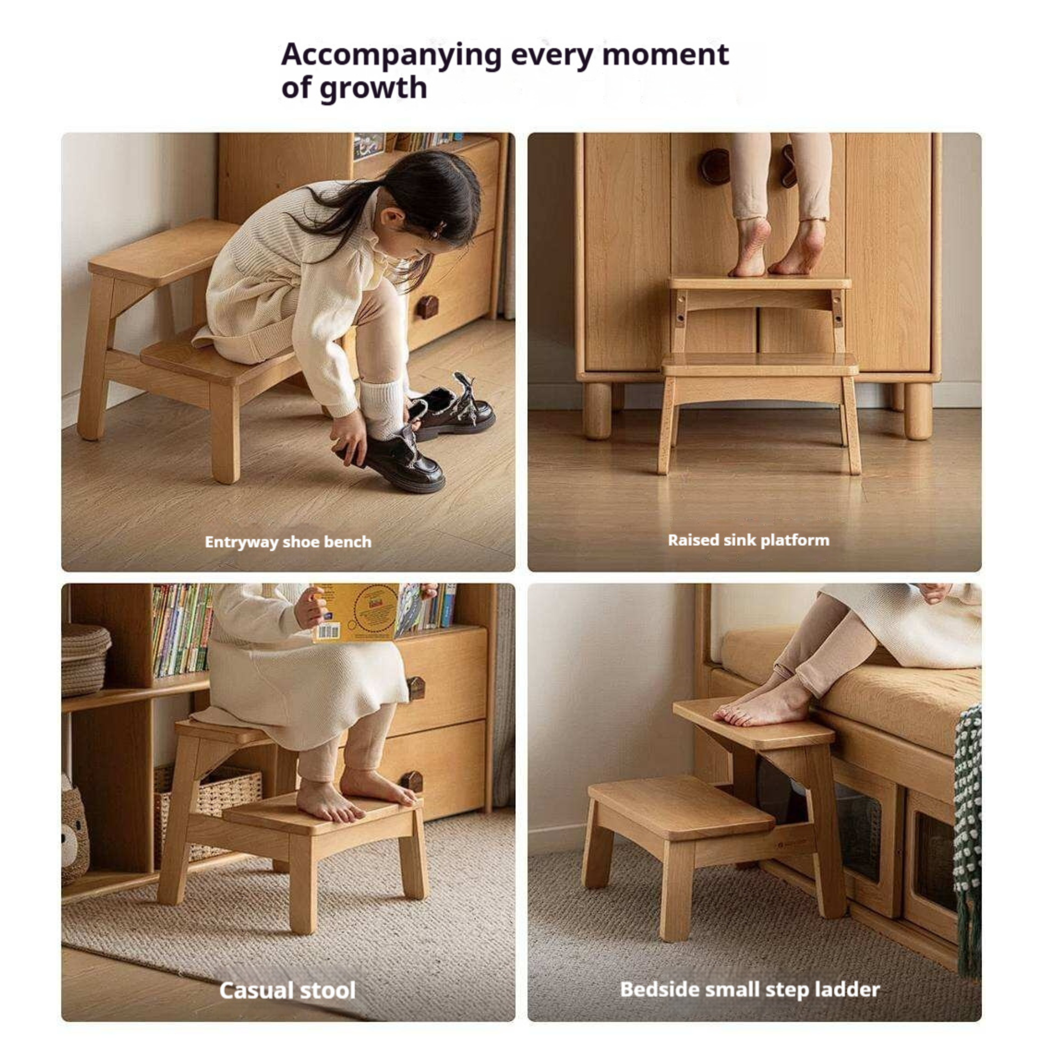 Beech Solid Wood Kids Multifunctional Low Foot Chair,Step Stool
