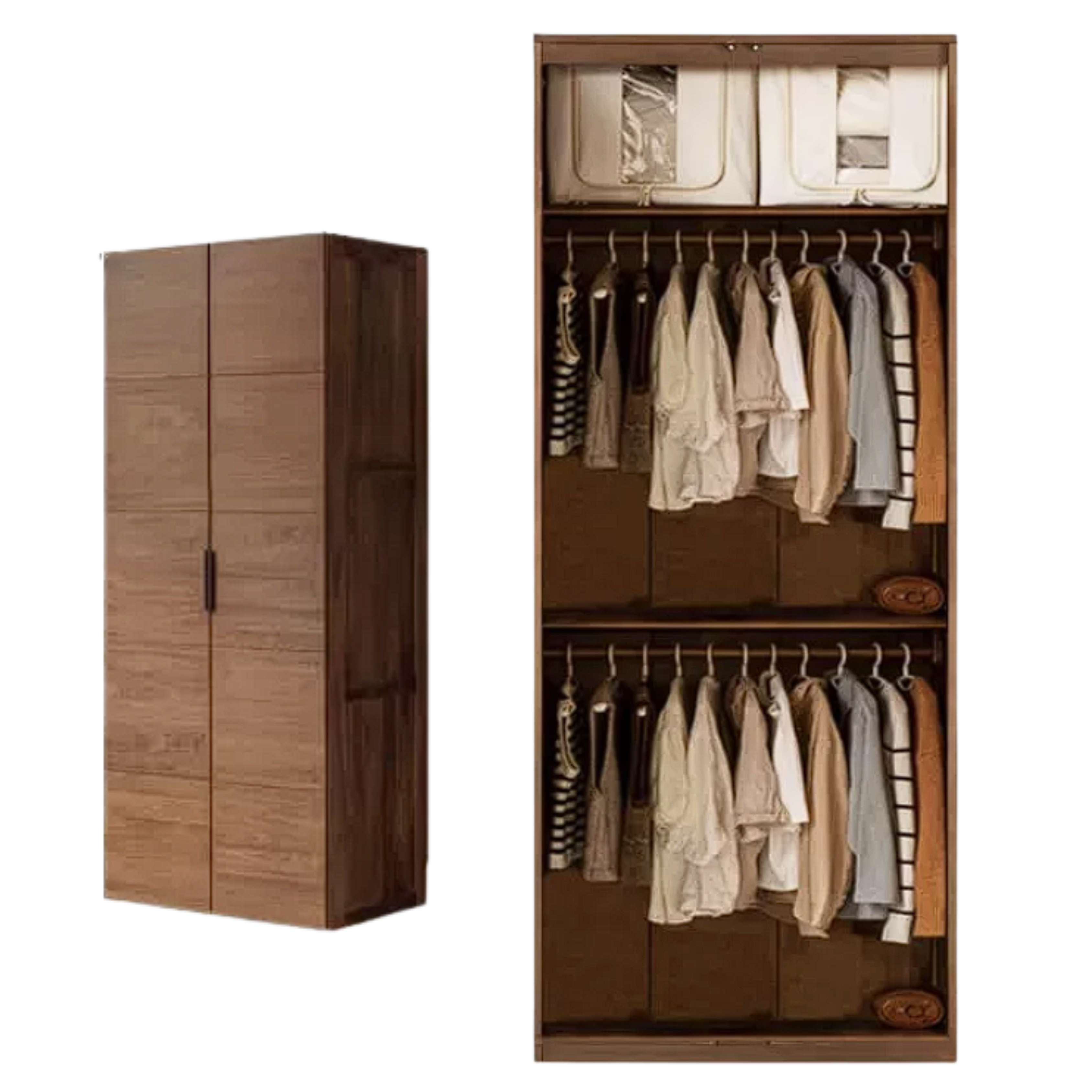 Black Walnut Solid Wood Wardrobe Combination Storage Cabinet