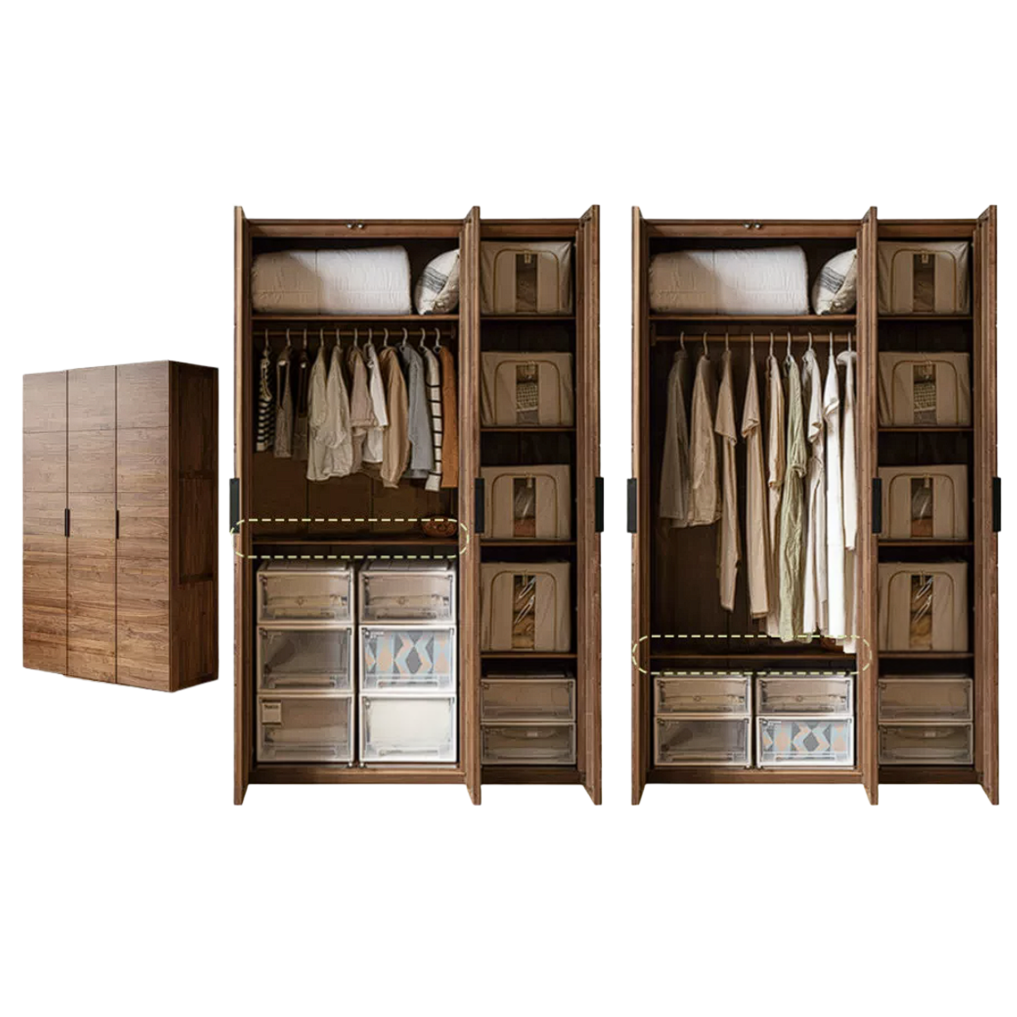 Black Walnut Solid Wood Wardrobe Combination Storage Cabinet