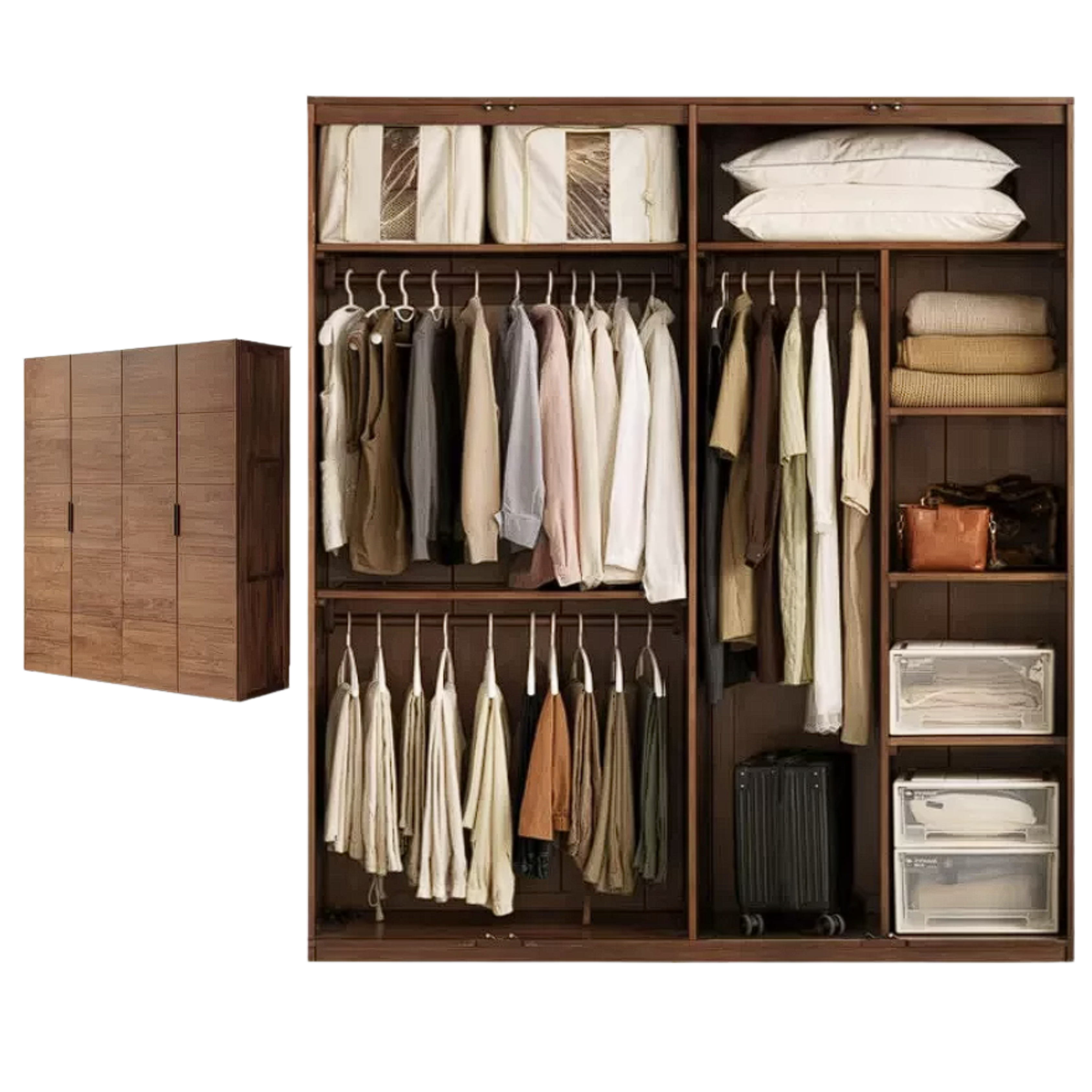 Black Walnut Solid Wood Wardrobe Combination Storage Cabinet