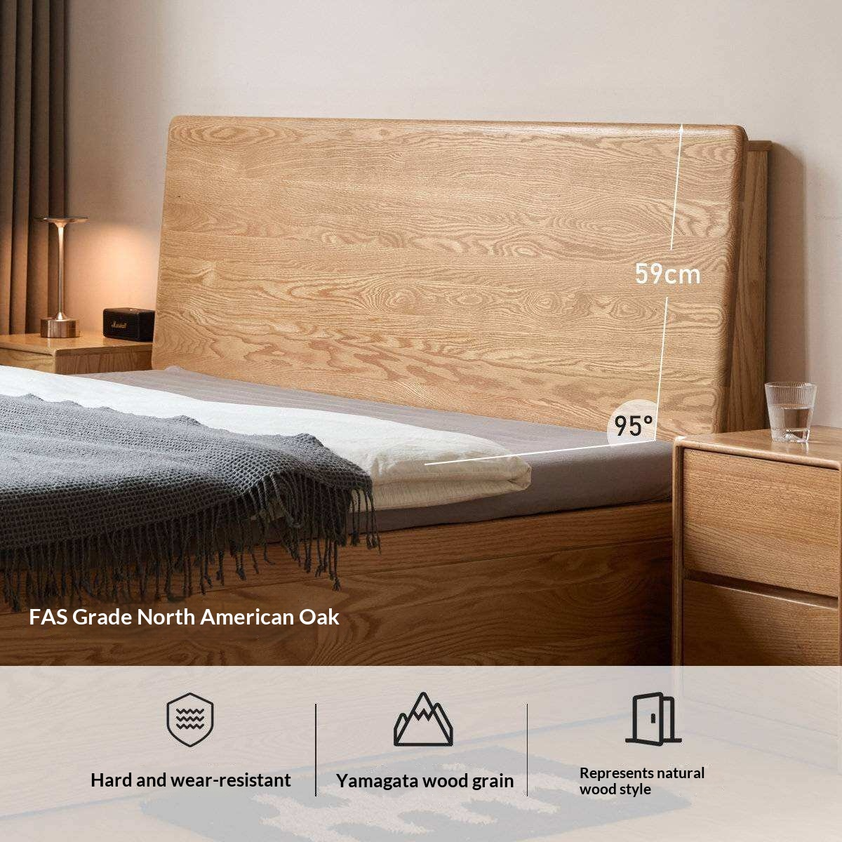 Oak Solid Wood Storage Bed with Hydraulic Lift-Up Frame and drawers