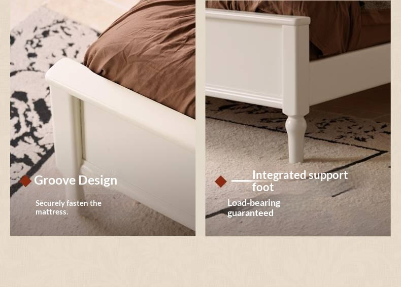 Rubberwood Solid Wood Bed American Retro Cream Style