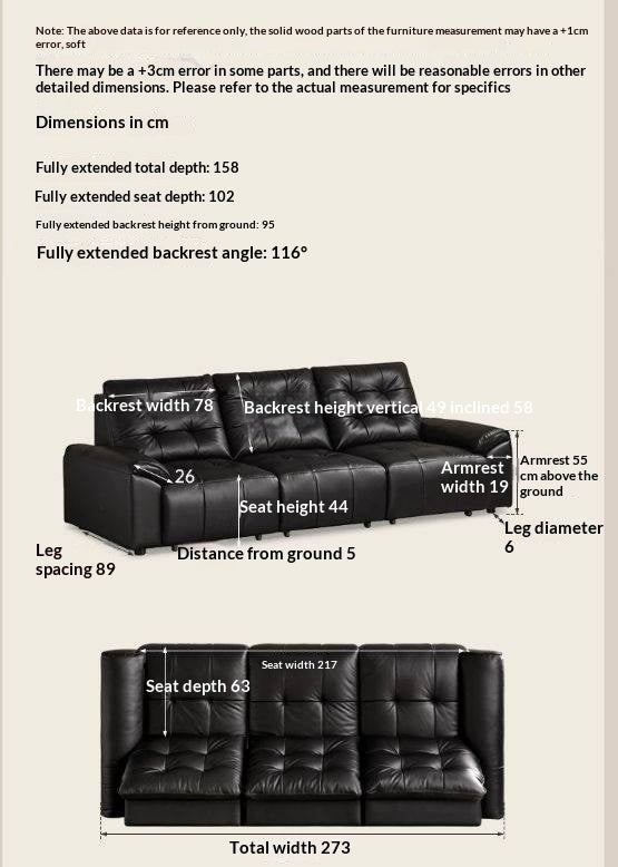 Genuine Leather Tufted Pull-Out Sleeper Sofa with Storage Chaise