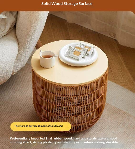 Solid RubberWood Cream Style Kids Nightstand And Toy Storage Basket