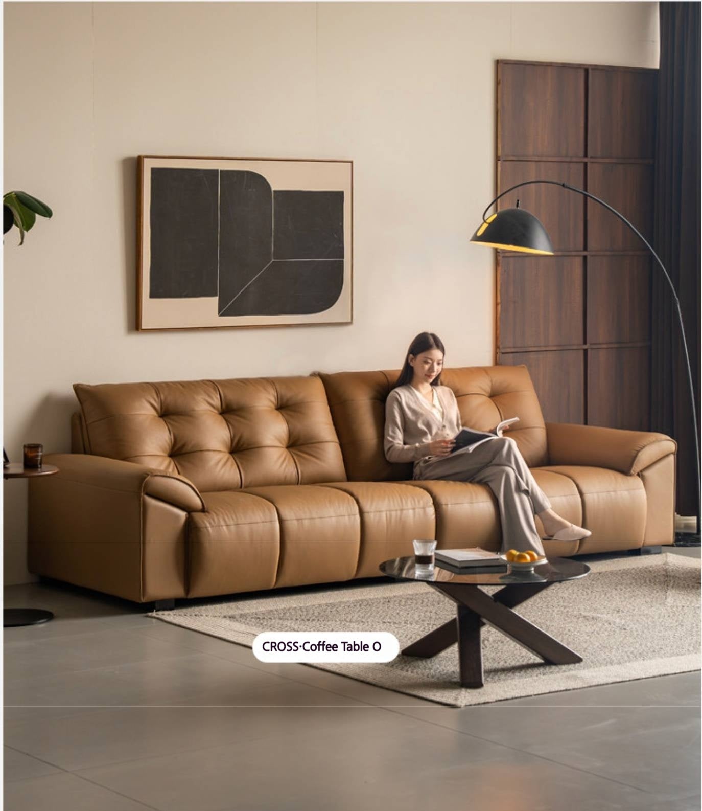 Genuine Leather  Oversized Tufted  Deep-Cushion  Sofa