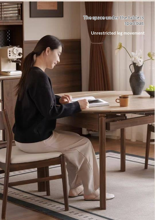 Black Walnut Solid Wood Folding Dining Table with Rock Plate Round Top