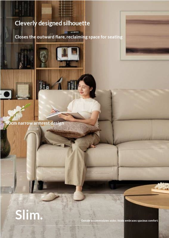 Genuine Leather Power Reclining Sofa with Wall-Hugger Track Arms