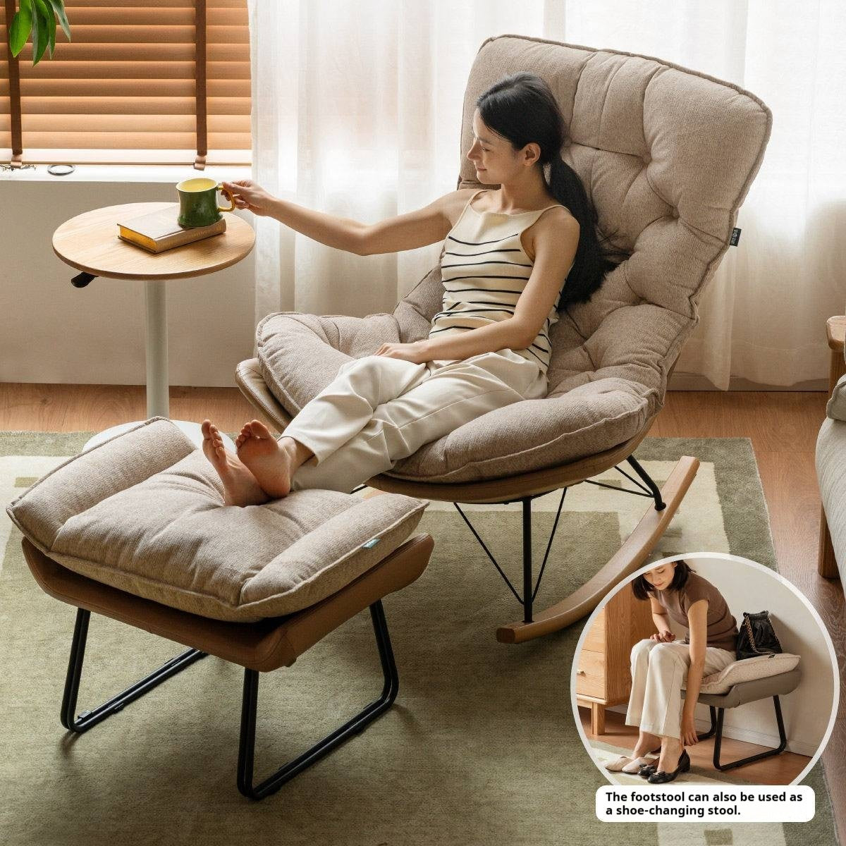 Solid Wood Modern Eggshell Rocking Chair beech legs