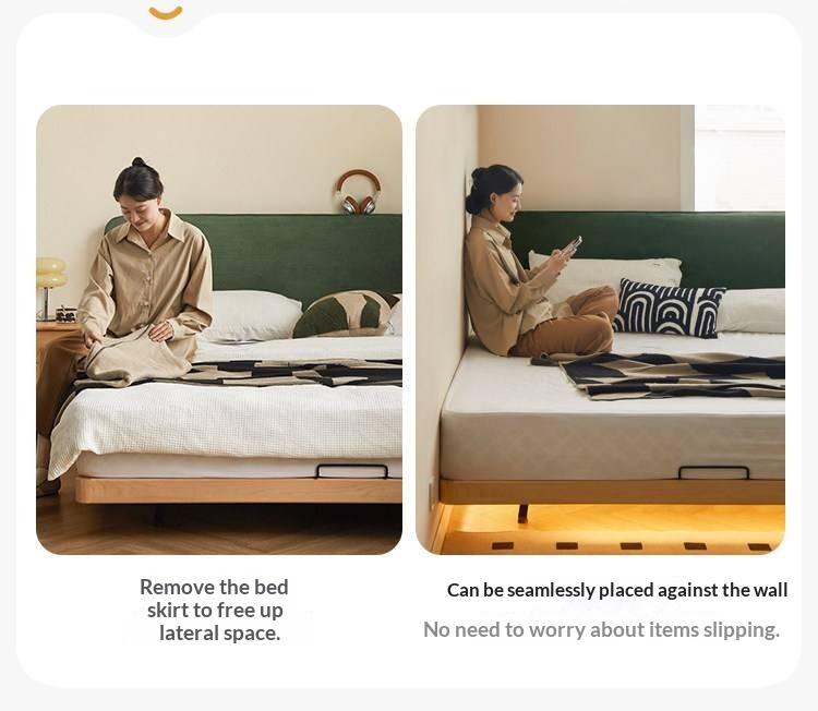 Beech Solid Wood Upholstered Bed — Retro Style with Floating Design, Luminous Light, Luxury Finish