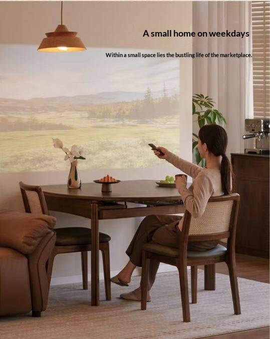 Black Walnut Solid Wood Folding Dining Table with Rock Plate Round Top