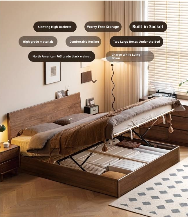 Black Walnut Solid Wood Box Bed Simple Modern Nordic Style