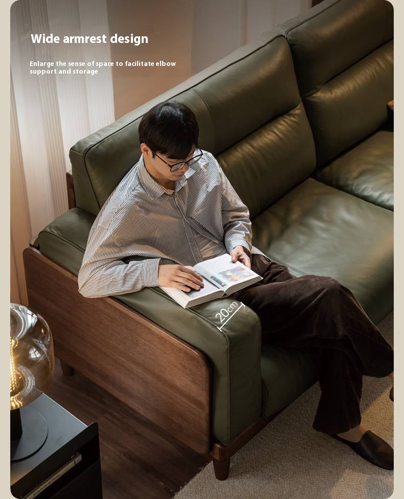 Sandalwood, Ash Solid Wood Genuine Leather, fabric High-Back Sofa