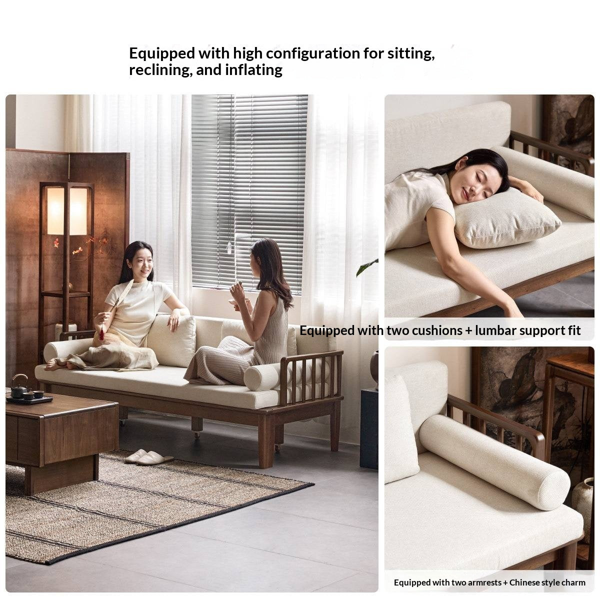Black Walnut, Ash Solid Wood Daybed Sleeper Sofa with Slatted Wood Back and Arms