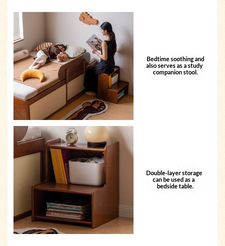 Rubberwood Solid Wood Kids’ Platform Bed and Hidden Storage