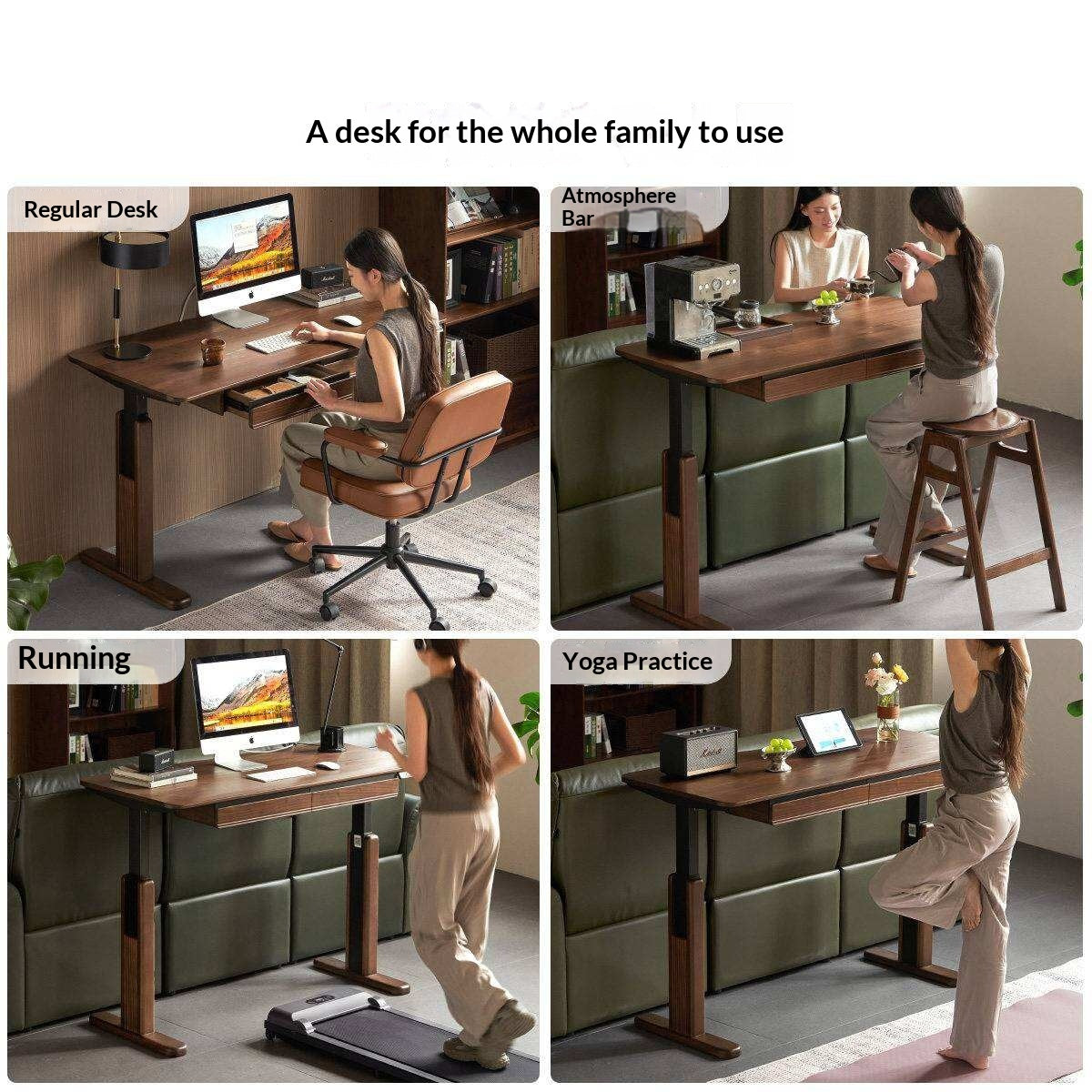Black Walnut, White Ash Solid Wood Electric Height-Adjustable Standing Desk with Storage Drawers