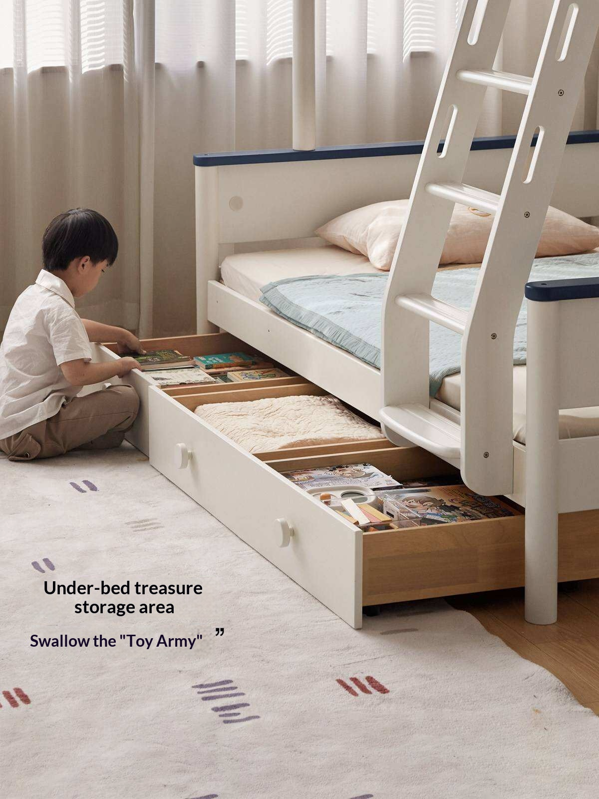 Rubberwood Solid Wood Spaceship-Themed Bunk Bed with Porthole Window