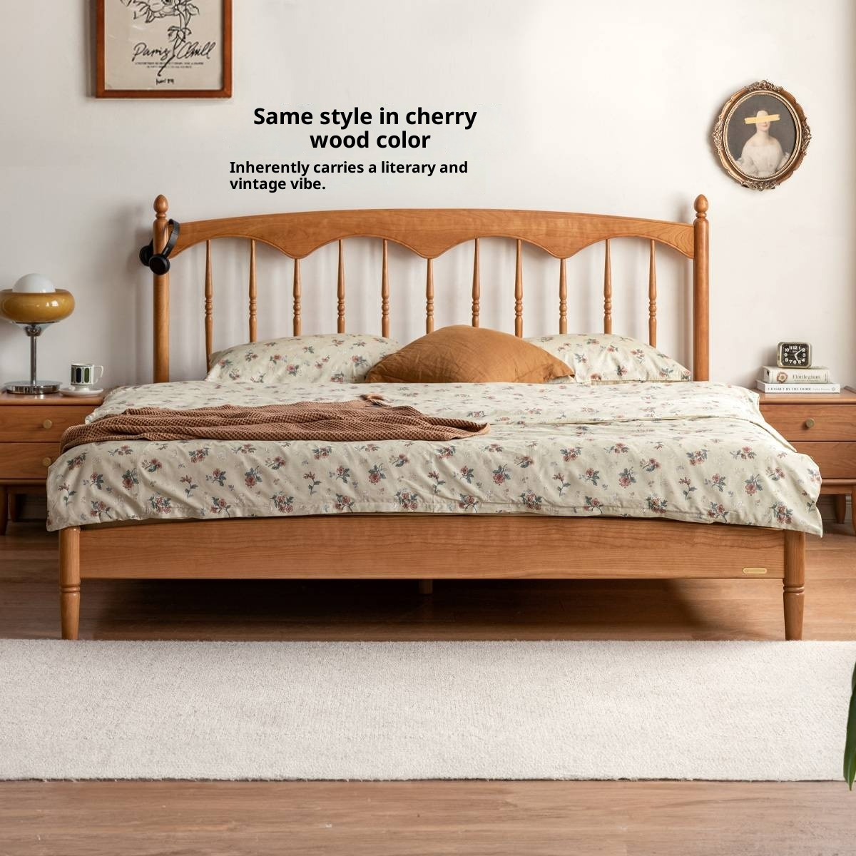 Poplar Solid Wood Windsor Bed, Retro Vintage Style
