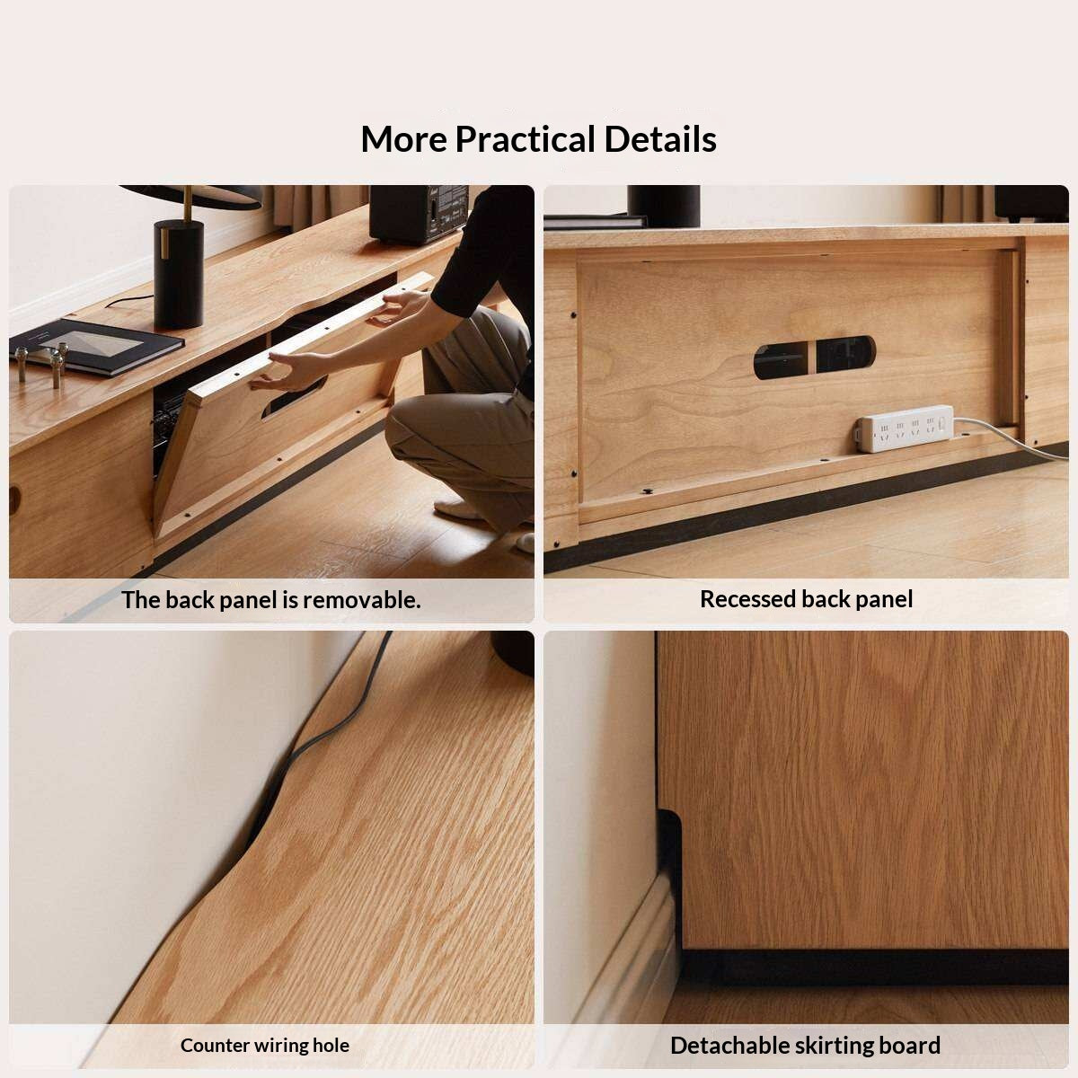 Oak Solid Wood TV Cabinet with Open Frame Storage Design