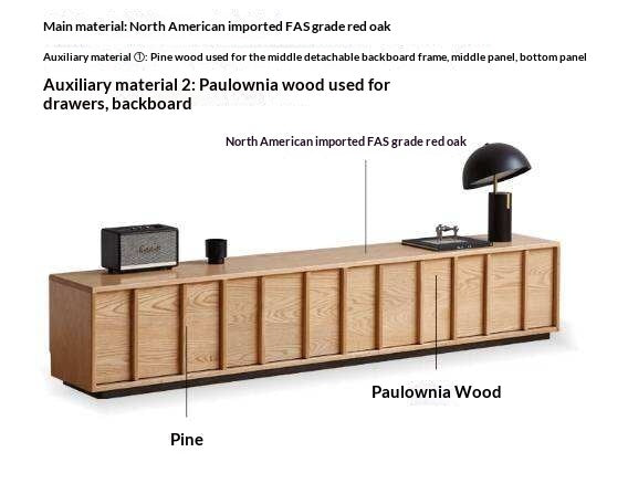 Oak Solid Wood TV Cabinet with Open Frame Storage Design