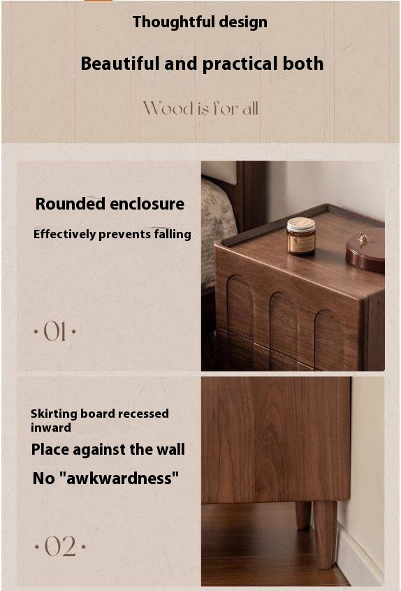 Black Walnut Solid Wood Modern Simple Nightstand.