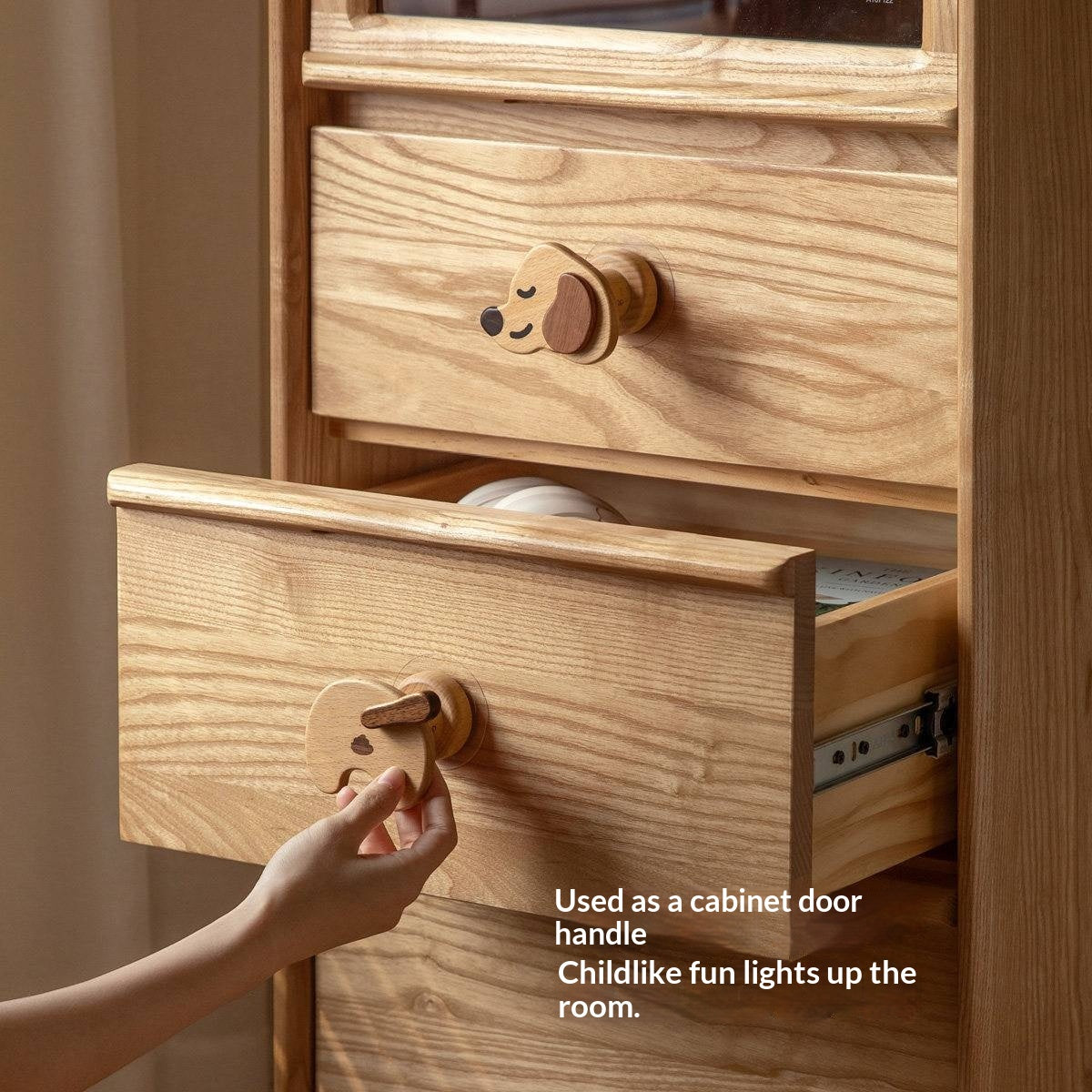 Beech, Black Walnut Solid Wood Puppy-Shaped Wall Hook with Cute Cartoon Design