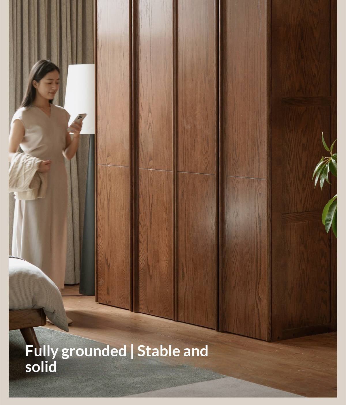 Oak Solid Wood Wardrobe with Italian Light Luxury Style and Double Doors
