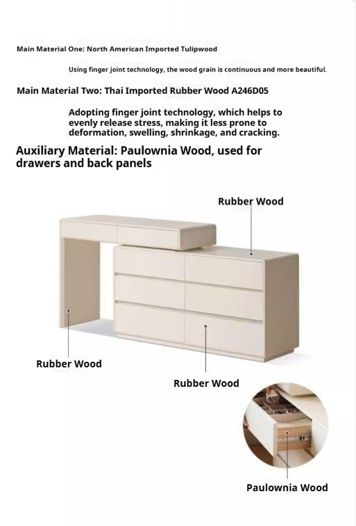 Tulipwood, Solid Rubberwood L-Shape Vanity Table.