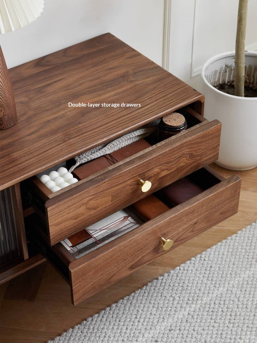 Black Walnut Solid Wood Nordic TV Cabinet.