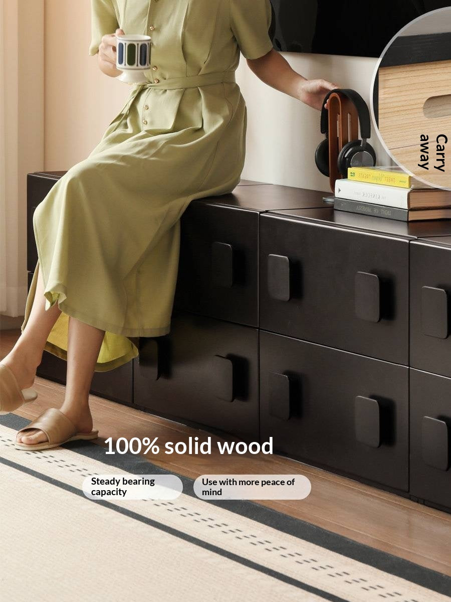 Solid RubberWood TV French Retro Floor Module Combination TV Cabinet.