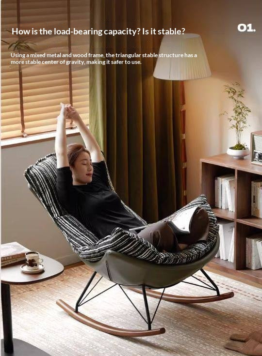 Beech Solid Wood Mid-Century Rocking Lounge Chair with Shell Seat