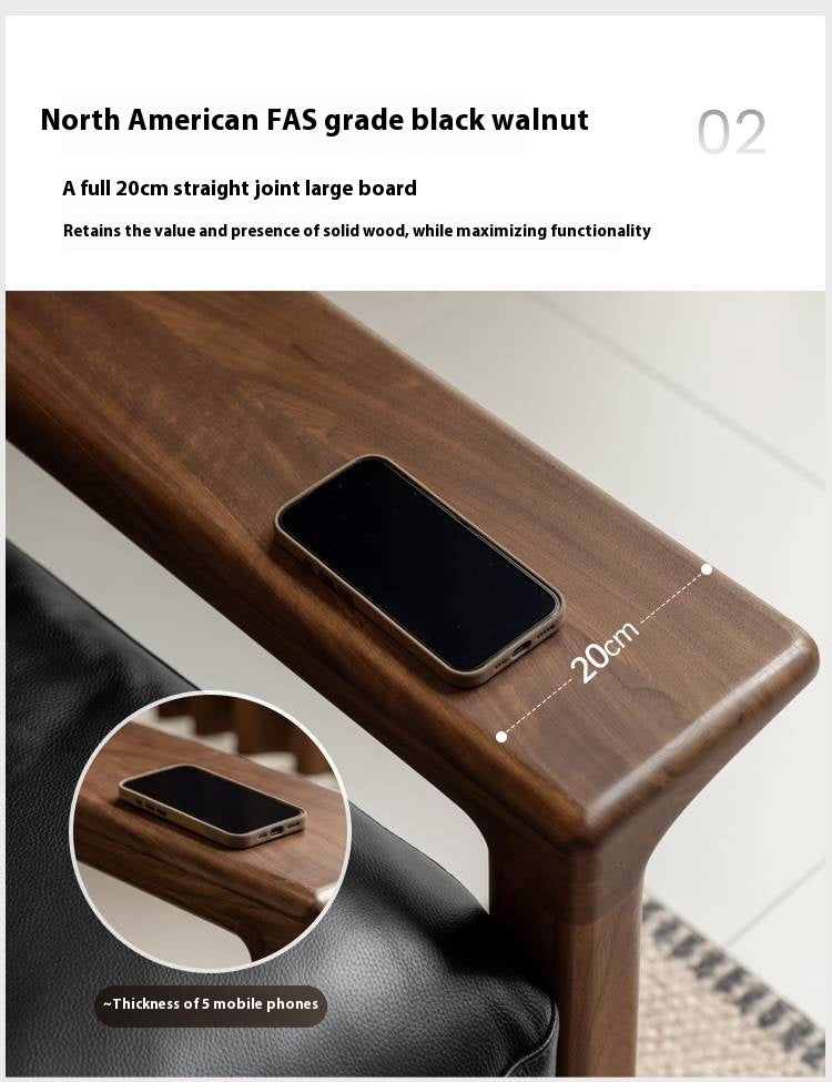 Black Walnut, Ash Solid Wood Wabi Sabi Style Genuine Leather Sofa, fabric sofa