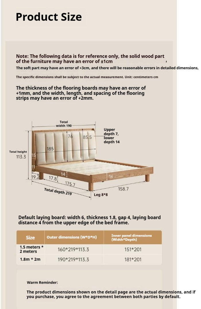 Ash Solid Wood Bed with Genuine Leather Upholstered Headboard